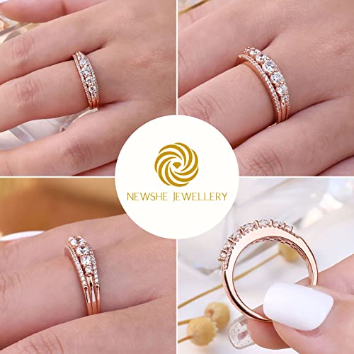 Newshe Jewellery Moissanite Wedding Bands for Women Eternity Ring 925 Sterling Silver Engagement Anniversary Stacking Size - color: Cubic Zirconia-18k Rose Gold Plated