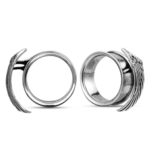 ERKUOO 1 Pair Gothic Ear Tunnels Plugs for Stretched Ears – Double Flared Gauges with Wing Blade Designs, 2G to 1 Inch Ear Gauge Plugs Jewelry for Women Body Piercing - color: #1 Silver, size: 0g=8mm