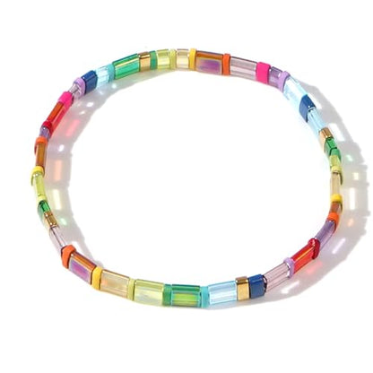 Candy Colorful Tila Flat Beads Bracelets for Women Trendy Unique Friendship Handmade Stackable Christmas Jewelry Gifts - color: glassy