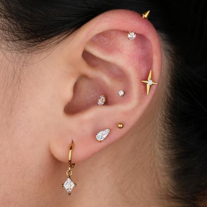Surgical Steel Hoop Earrings for Women - Hypoallergenic Small Cartilage Huggies with Cubic Zirconia Dangle - color: Clear CZ-18K Gold Plated