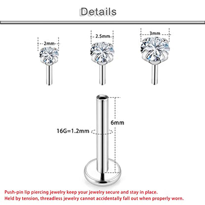 20G 18G 16G Cubic Zirconia Nose Rings Studs 316L Surgical Steel Hypoallergenic Nose Piercings Jewelry for Women Men CZ 2mm-3mm 24 Pcs - color: 1-A:16G-Silver-6mm