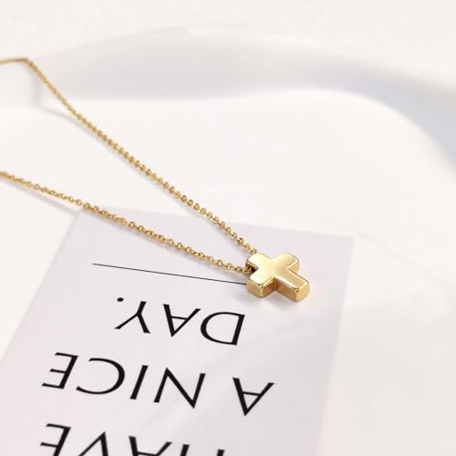 Airmb Cross Necklace for Women Gold/Silver Plated Layered Dainty Cross Chain Trendy Choker Satellite Charm Small Crucifix Pendant Gold/Silver Necklace Stackable Hypoallergenic Delicate Gift for Women - color: Gold-Cute Cross