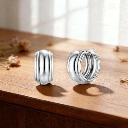 925 Sterling Silver Hoop Earrings for Women Chunky Small Huggie Earrings | Hypoallergenic Lightweight Huggy Earrings Crafted with 925 Sterling Silver Posts Fashion Jewelry Gifts - color: Silver Chunky Huggie Earrings
