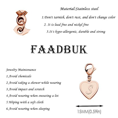 FAADBUK Initial Letter A-Z Alphabet Heart Charms for Jewelry Bracelet Keychain Necklace Initial Stainless steel Clasp Clip on Charm - color: intial S RG