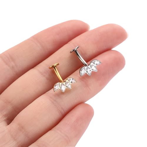 G23 Titanium Belly Jewelry 14G Flat Bottom Floating Belly Button Rings Curved Belly Barbell Navel Ring Belly Piercing 8/10/12/14mm Navel Rings Belly Piercings Jewelry for Women - color: Style4:Gold,4 Horse Eye CZ