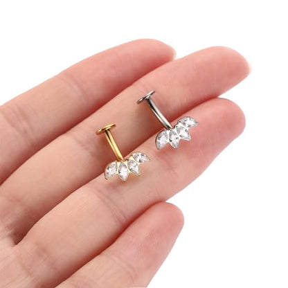 G23 Titanium Belly Jewelry 14G Flat Bottom Floating Belly Button Rings Curved Belly Barbell Navel Ring Belly Piercing 8/10/12/14mm Navel Rings Belly Piercings Jewelry for Women - color: Style4:Gold,4 Horse Eye CZ