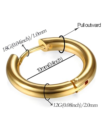 316L Surgical Stainless Steel Huggie Hoop Earrings 6mm 8mm 10mm 11mm 12mm 14mm Hypoallergenic Earrings Hoop Cartilage Helix Lobes Hinged Sleeper Earrings For Men Women - style: F01:14mm Gold(THK 2.0mm)