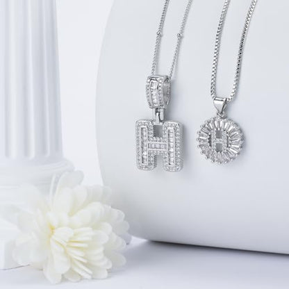 14K Gold Plated Alphabet Necklace Cubic Zirconia Letter Pendant, Personalized Name Jewelry Gift for Women, Customizable A-Z, Birthday/Mothers Day Gifts for Womens - color: White Gold, style: Style-H