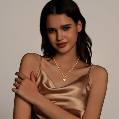 Airmb Heart Necklace for Women Gold/Silver Plated Trendy Heart Choker Lover Pendant Hypoallergenic Fashion Gold/Silver Necklace for Women Love Jewelry Gift for Women Girlfriend - color: Chunky Heart-Beaded Chain-Gold