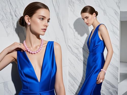Prom Jewelry Set for Women Pearl Jewelry Sets Pearls Necklace Earrings Bracelet Ring Sets Faux Pearls Bridesmaid Bridal Wedding Prom Outfits Jewelry Sets - color: Pink