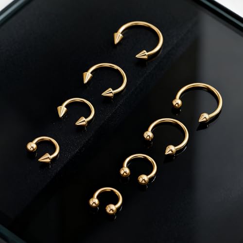 Telooco 8 Pcs 16G Septum Rings Surgical Steel Horseshoe Nose Ring Hoop Eyebrow Lip Navel Piercing Ring Earrings Septum Piercing Jewelry for Women Men 6/8/10/12mm (Black) - color: Gold