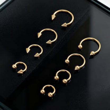 Telooco 8 Pcs 16G Septum Rings Surgical Steel Horseshoe Nose Ring Hoop Eyebrow Lip Navel Piercing Ring Earrings Septum Piercing Jewelry for Women Men 6/8/10/12mm (Black) - color: Gold