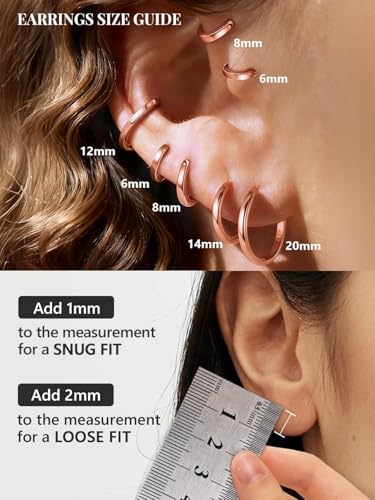 925 Sterling Silver Huggie Hoop Earrings, Small Silver Hoop Earrings for Women Hypoallergenic Huggie Lightweight Small Hoops Earring Cartilage Sleeper Earrings 6/8/10/12/14/16/18/20mm - color: Rose Gold, size: 6MM