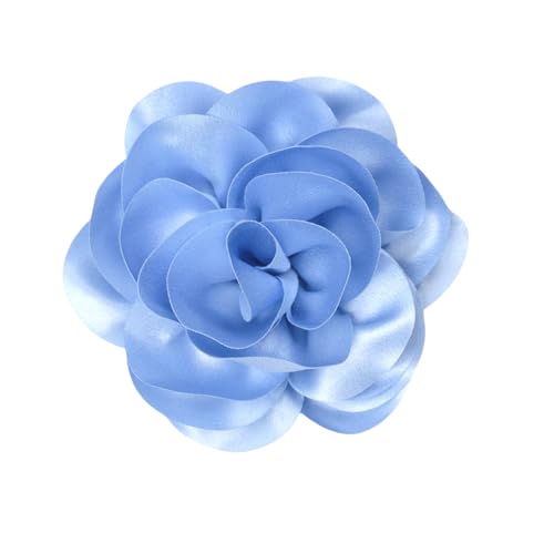 Large Rose Flower Brooches Chiffon Camellia Brooch Lapel Pins Hair Clips Hat Pins for Women Wedding Banquet Accessories Large Satin Flowers 5.5in - color: Blue 1