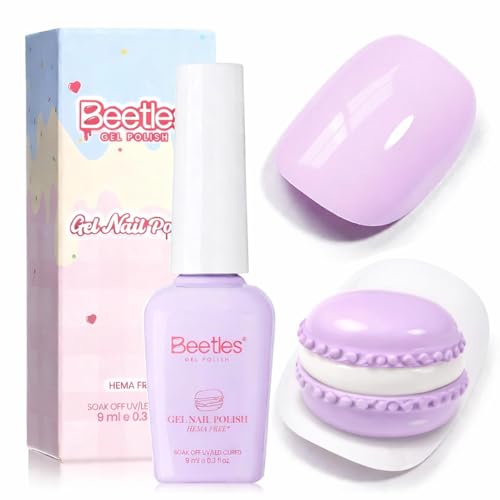 Beetles Purple Gel Nail Polish, Lavender Macarons, Light Purple Gel Polish | Color-Matched Bottle Design, Soak Off UV LED, Long-Lasting Nails Art for Home DIY & Holiday - color: J - Creme Purple | Lavender Macarons