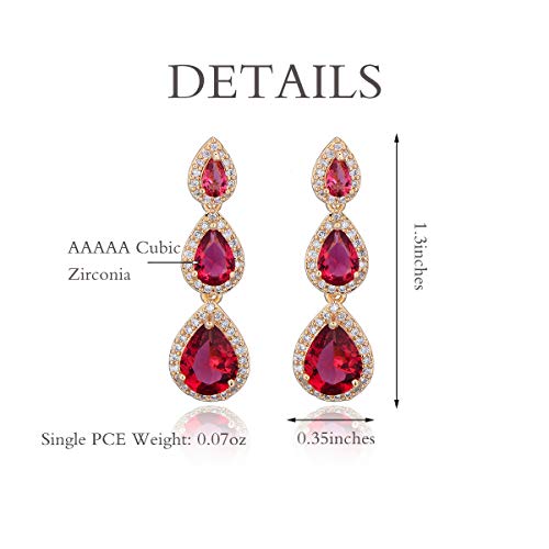 Women's Cubic Zirconia Bridal Earrings - Elegant Long Wedding Party Prom Earring for Bride Bridesmaids Crystal CZ Rhinestone Chandelier Statement Dangle Drop Earrings for Women - color: Red