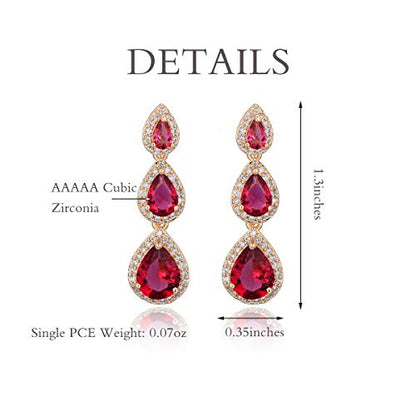 Women's Cubic Zirconia Bridal Earrings - Elegant Long Wedding Party Prom Earring for Bride Bridesmaids Crystal CZ Rhinestone Chandelier Statement Dangle Drop Earrings for Women - color: Red