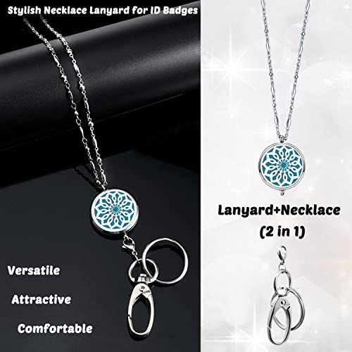 Lanyards for ID Badges for Women, Lanyard with ID Holder, Flower | Silver Stainless Steel Key Chain, Long Keychain, Teacher Lanyard Badge Diffuser Necklace Nurse Work Jewelry Gifts - color: 5-flower
