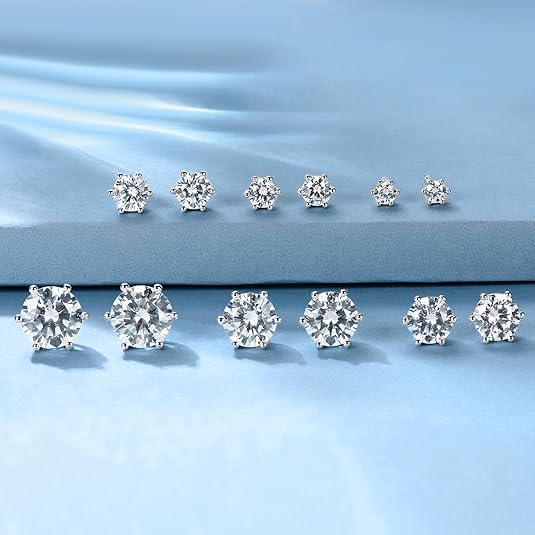 18K Gold Plated Round Princess Cut Clear Cubic Zirconia Stud Earring of 6 Pairs - color: C-white
