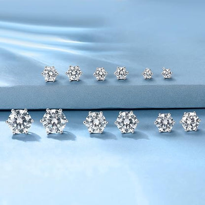 18K Gold Plated Round Princess Cut Clear Cubic Zirconia Stud Earring of 6 Pairs - color: C-white