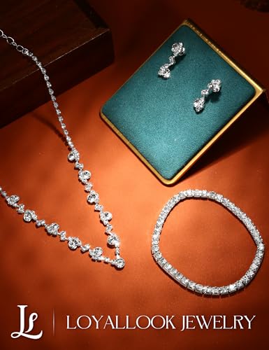 Crystal Silver Necklace and Earrings with Crystal Bracelet for Women | Teardrop Dangle Earrings Rhinestone Necklace Bracelet for Bride Bridesmaid Crystal Bridal Wedding Party Jewelry Sets - style: flower neckalce+elastic bracelet