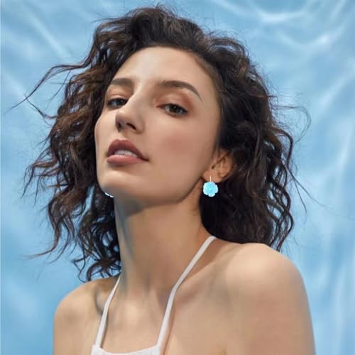 Handmade Bohemian Aesthetic Dainty Acrylic Flower Petal Leverback Earrings Sparkly 14K Gold Floral Dangle Drop Earrings for Women - color: Sky Blue