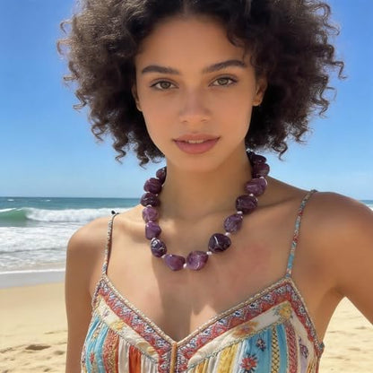 We We Chunky Colorful Beaded Necklace for Women Large Boho Statement Bead Chokers Necklaces Turquoise Blue Big Beads Jewelry Neck Summer Beach - color: big bead lavender