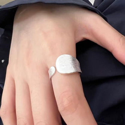 925 Sterling Silver Wide Band Ring Simple Handmade Hammered Chunky Statement Rings Adjustable Boho Thumb Ring for Women Men - color: Pattern 5
