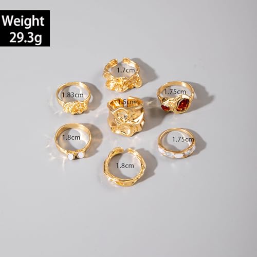 Gold Rings for Women Non Tarnish Boho Stackable Adjustable Open Rings Set Finger Knuckle Stacking Ring Packs Jewelry Gift - color: Gold Chunky Rings 7Pcs