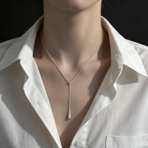 Choistily Gold Lariat Necklace for Women Dainty Long Necklaces Y-Shaped Layered Drop Necklaces Trendy Simple Statement Jewelry for Wedding, Prom, Summer Vacation Gifts - color: Silver