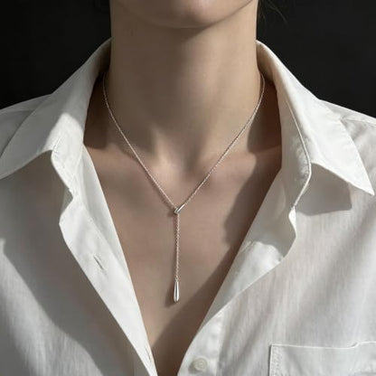 Choistily Gold Lariat Necklace for Women Dainty Long Necklaces Y-Shaped Layered Drop Necklaces Trendy Simple Statement Jewelry for Wedding, Prom, Summer Vacation Gifts - color: Silver
