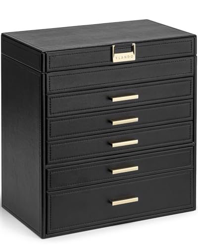 VLANDO 6 Layer Large Jewelry Box - Jewelry Holder Organizer, Jewelry Box Organizer for Drawer Necklace Ring Bracelet and Watch, Birthday Gift for Loved Ones - Black - color: Black, size: 6 Layer-Necklace