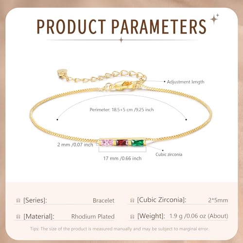 Sterling Silver Personalized 1-6 Birthstone Bracelet for Women Mothers Day Bracelet for Mom Daughter Custom Dainty Jewelry for Christmas Birthday Gift Ideas - style: Gold-3 stones
