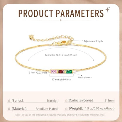 Sterling Silver Personalized 1-6 Birthstone Bracelet for Women Mothers Day Bracelet for Mom Daughter Custom Dainty Jewelry for Christmas Birthday Gift Ideas - style: Gold-3 stones