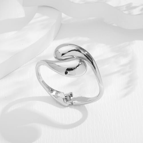Chunky Gold Bangle Bracelets for Women Trendy Wide Hinged Open Cuff Bangle Bracelet Boho Thick Statement Gold Bracelets Am Cuff Wist Bracelets - color: Teardrop Bangle-White gold