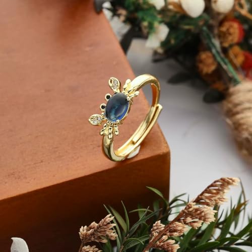 Dtja Crystal Crab Statement Ring for Women Gold Plated Expandable Cute Marine Animal Adjustable Open Wrap Finger Ring Elegant Birthday Holiday Party Jewelry - color: Royal Blue