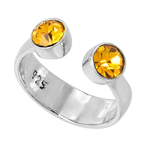 Sterling Silver Birthstone Colors Crystal Toe Ring for Women Open Top Midi Ring Knuckle Ring Adjustable sizes 2 to 4 - style: Citrine yellow