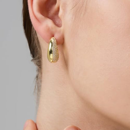 18K Gold Plated Huggie Hoop Earrings for Women, 925 Sterling Silver Post, Hypoallergenic Small Earrings - color: Dome Pavé Huggies