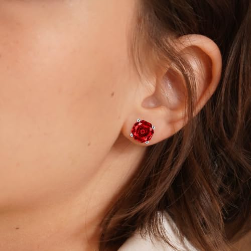 Rose Cut Silver Solitaire Necklace and Earring Set for Women, Jewelry Gift | Rose Cut, Cubic Zirconia, Necklace and Stud Earrings Set, Jewelry Set, Minimalist - color: Garnet Red