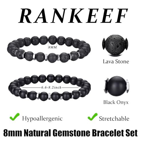 Mens Beaded Bracelets Set 8MM Tiger Eye Lava Stone Stretch Natural Stone Men's Bead Bracelet Mens Bracelet - color: 2,black bracelet