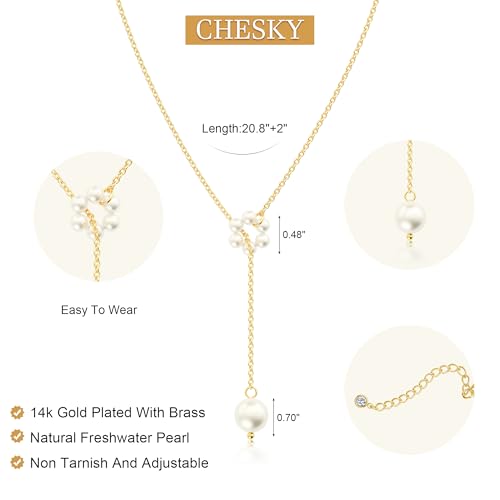 CHESKY Lariat Necklace for Women，14k Gold/Sliver Plated Layered Necklace | Gold/Sliver Long Necklace，Dainty Cross Pendant, Wedding Y-Shaped Drop Chain, Waterproof Jewelry Gift for Women Everyday Wear - style: Ypearl