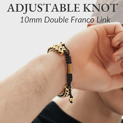 18K Gold-Plated Bracelets for Men Franco Link Chain Adjustable | Stainless Steel Bracelet, Gold Beads Bracelet, Handcrafted Braided, Mens Jewelry Birthday Gift for Men - color: Metallic Gold