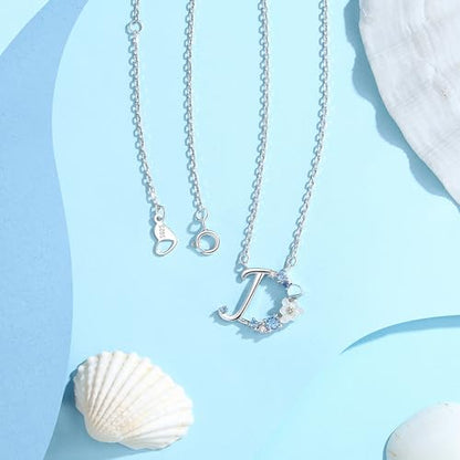 VIKI LYNN Initial Necklace for Women 925 Sterling Silver Initial A to Z Letter Pendant Necklace with Blue Flower Cubic Zirconia Birthday Engagement Gift for Women,Mom, Couple - style: Letter D