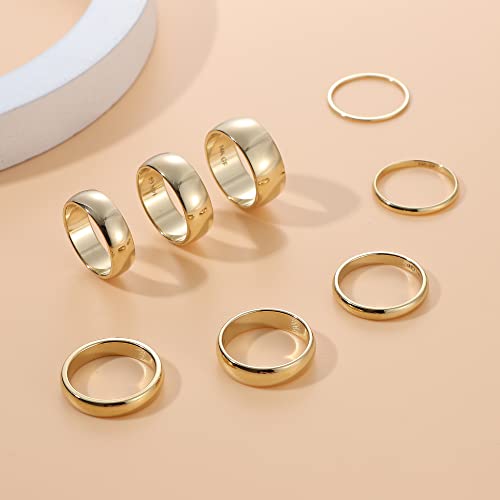 LOYALLOOK 8Pcs Gold Rings Stainless Steel Stacking Rings for Women Statement Bands Plain Finger Ring Thumb Pointer Ring Stackable Thin Gold Ring Set Comfort Fit Size 5 to 10 - style: Style B
