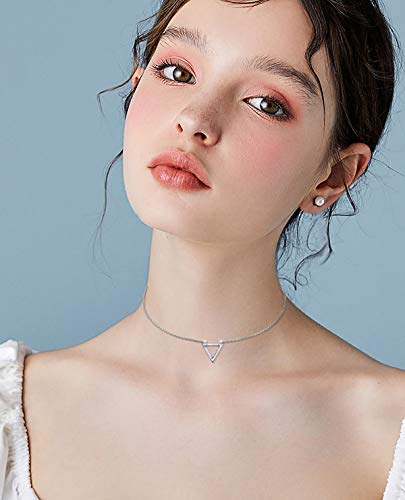 Ladytree S925 Sterling Silver Dainty Simple Choker Necklace,Rolo Chain,Adjustable 13 inches to 16 inches - style: 07_Triangle Choker