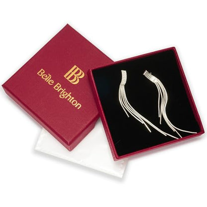 Long Dangle Earrings for Women, Tassel Chain Drop Threader Earrings | 18K Gold Plated, 925 Sterling Silver Posts, Set with cubic zirconia, Hypoallergenic, Non Tarnish, Lightweight, Red Gift Box - color: Silver