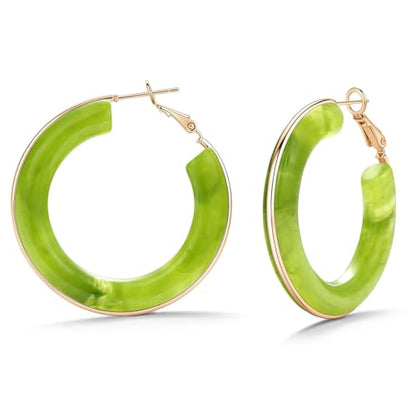Chunky Gold Resin Hoop Earrings Leverback Statement Huggie Hoops Dangle Drop Dressy Earring Prom Festival Vacation Jewelry for Women - color: Green, size: Hoop