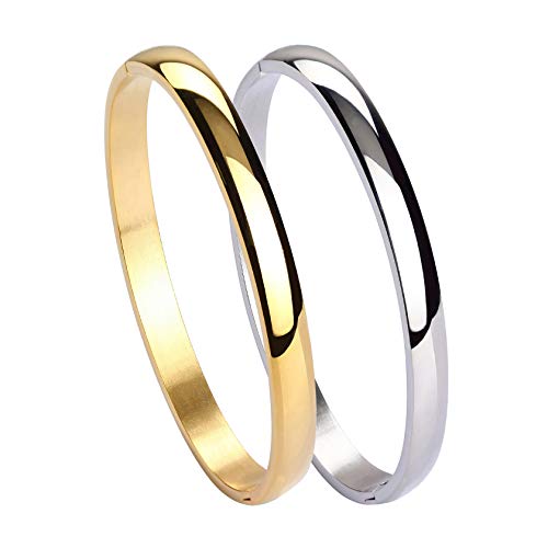 Stainless Steel Bracelet for Women Girls High Polished Bracelet Grooved Cuff Bangle 7" - style: 6mm Wide