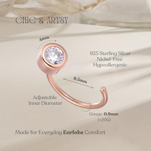CHIC & ARTSY 925 Sterling Silver Half Hoop Earrings for Women, Dainty Huggie Hoops with Synthetic Opal, Moonstone, CZ & Gemstones, Lightweight Comfort Fit Everyday Elegant Jewelry - color: White CZ/Rose Gold Plated Silver
