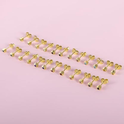 12 Pairs Ear Piercing Stud Earrings for Ear Piercing Guns, Surgical Stainless Steel Multicolor Round Heart Star Cubic Zirconia Birthstone Stud Earrings Set - style: Gold star 4mm